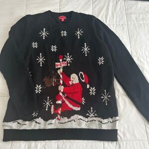 Ugly Christmas Light Up Sweater Women XL Black Santa North Pole Holiday Knit